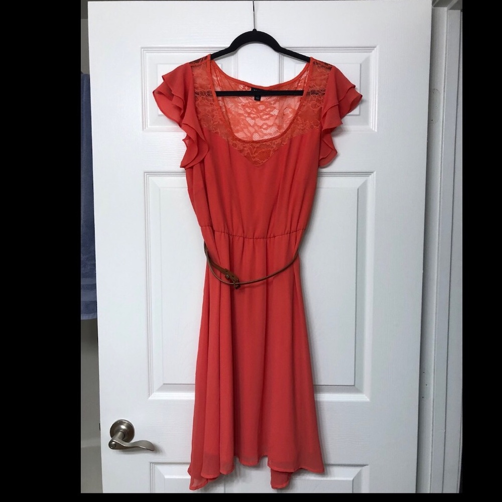 Torrid Coral Ruffle Chiffon Lace Dress
